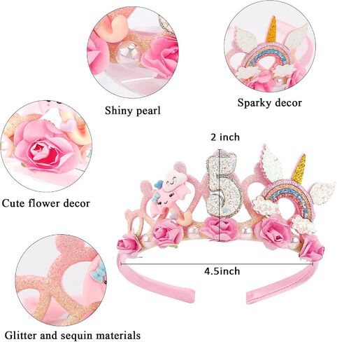 SuPoo 6th Birthday Headband Flower Crown for Girls Princess Tiara Decorations Hair Band Cute 6 Year Old Party Accessory in Kuwait