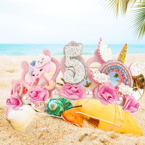 SuPoo 6th Birthday Headband Flower Crown for Girls Princess Tiara Decorations Hair Band Cute 6 Year Old Party Accessory in Kuwait