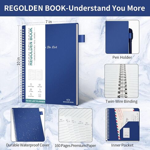 Regolden-Book To Do List Notebook, Daily Planner for Work, Project Tasks & Personal Organizer, Checklist Man/Women, Pocket, Pen Loop, 160 Pages (7"x10") in Saudi Arabia