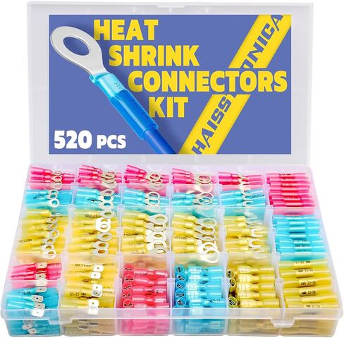 haisstronica 120PCS Heat Shrink Wire Connectors-Marine Grade Heat Shrink Butt Connectors-Electrical Connectors Kit of Tinned Red Copper,AWG 22-10 Crimp Insulated Ring Fork Butt Splice(3Colors) in Saudi Arabia