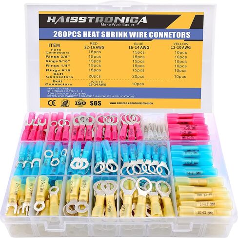 haisstronica 120PCS Heat Shrink Wire Connectors-Marine Grade Heat Shrink Butt Connectors-Electrical Connectors Kit of Tinned Red Copper,AWG 22-10 Crimp Insulated Ring Fork Butt Splice(3Colors) in Saudi Arabia