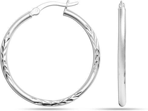 LeCalla 925 Sterling Silver Two-Tone Three-Tone Hoop Earrings | Round Shape Polished Italian Diamond-Cut Twisted Earring Hoops for Women in Saudi Arabia