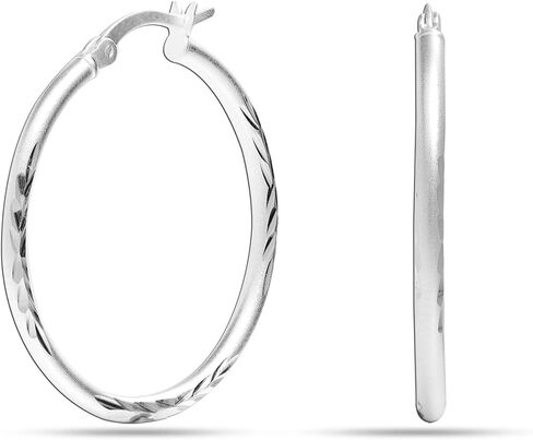 LeCalla 925 Sterling Silver Two-Tone Three-Tone Hoop Earrings | Round Shape Polished Italian Diamond-Cut Twisted Earring Hoops for Women in Saudi Arabia