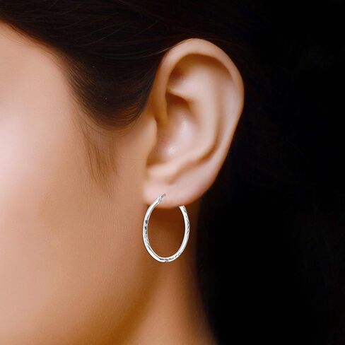 LeCalla 925 Sterling Silver Two-Tone Three-Tone Hoop Earrings | Round Shape Polished Italian Diamond-Cut Twisted Earring Hoops for Women in Saudi Arabia