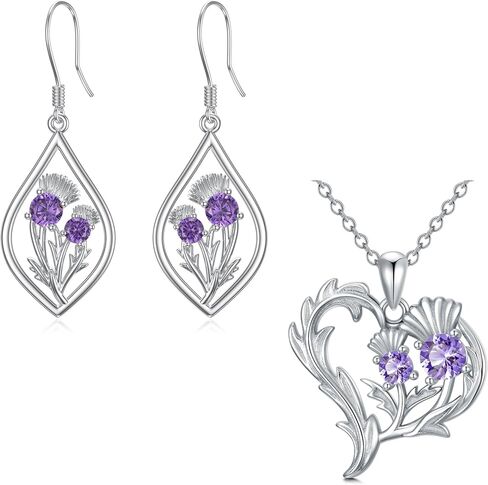 Scottish Thistle Necklace and Earrings Sterling Silver Scotland Thistle Jewelry Set Scottish Gifts for Women Girls in Saudi Arabia