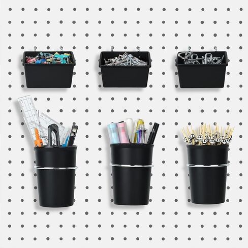 صناديق DEMEDO Pegboard أكواب PegBoard مع خطافات وحلقات مجموعة من 12 قطعة، ملحقات منظم لوحة Pegboard، منظم أدوات Pegboard لطاولة عمل مكتب المرآب وغرفة الحرف اليدوية، أسود in Kuwait
