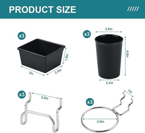 صناديق DEMEDO Pegboard أكواب PegBoard مع خطافات وحلقات مجموعة من 12 قطعة، ملحقات منظم لوحة Pegboard، منظم أدوات Pegboard لطاولة عمل مكتب المرآب وغرفة الحرف اليدوية، أسود in Kuwait