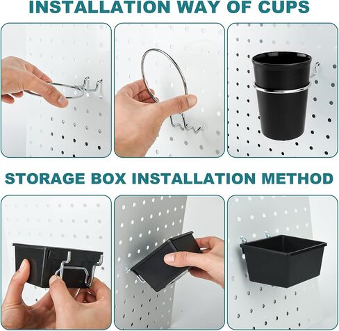 صناديق DEMEDO Pegboard أكواب PegBoard مع خطافات وحلقات مجموعة من 12 قطعة، ملحقات منظم لوحة Pegboard، منظم أدوات Pegboard لطاولة عمل مكتب المرآب وغرفة الحرف اليدوية، أسود in Kuwait