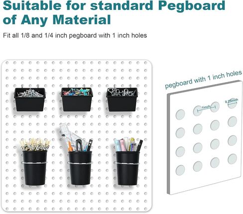 صناديق DEMEDO Pegboard أكواب PegBoard مع خطافات وحلقات مجموعة من 12 قطعة، ملحقات منظم لوحة Pegboard، منظم أدوات Pegboard لطاولة عمل مكتب المرآب وغرفة الحرف اليدوية، أسود in Kuwait