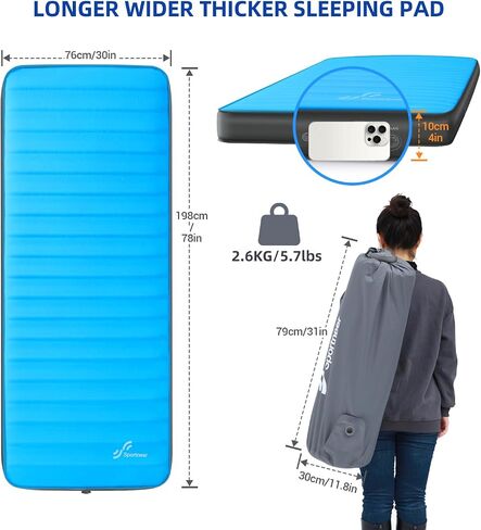 Sportneer Sleeping Pad for Camping, Self Inflating Air Mattress with Solid Foam Ultra Thick and Comfortable Portable Roll Up Mat Inflatable Outdoor Pad for High Altitudes Travel Adventures Blue in Saudi Arabia