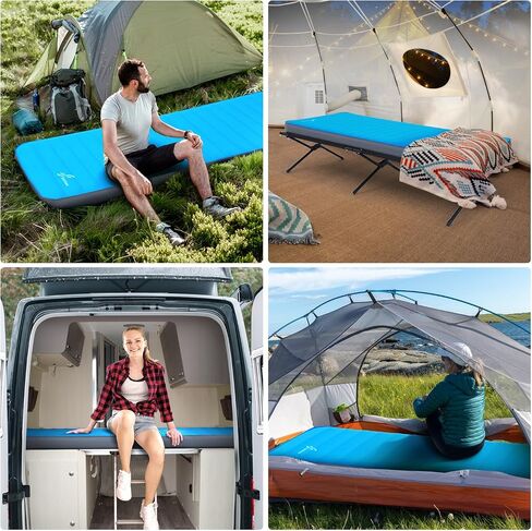 Sportneer Sleeping Pad for Camping, Self Inflating Air Mattress with Solid Foam Ultra Thick and Comfortable Portable Roll Up Mat Inflatable Outdoor Pad for High Altitudes Travel Adventures Blue in Saudi Arabia