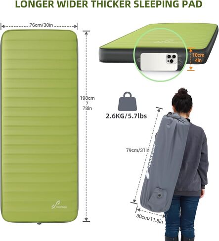 Sportneer Sleeping Pad for Camping, Self Inflating Air Mattress with Solid Foam Ultra Thick and Comfortable Portable Roll Up Mat Inflatable Outdoor Pad for High Altitudes Travel Adventures Blue in Saudi Arabia