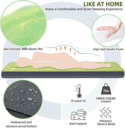 Sportneer Sleeping Pad for Camping, Self Inflating Air Mattress with Solid Foam Ultra Thick and Comfortable Portable Roll Up Mat Inflatable Outdoor Pad for High Altitudes Travel Adventures Blue in Saudi Arabia