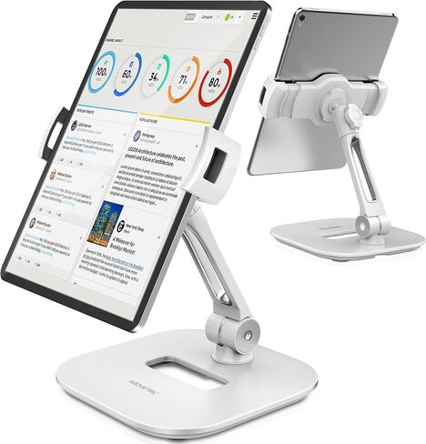 حامل iPad من الألومنيوم من شركة OverTEK، حامل كمبيوتر لوحي دوار 360 درجة قابل للطي للمطبخ، بجانب السرير، المكتب، نقاط البيع، صالة العرض، الاستقبال، أسود in Kuwait