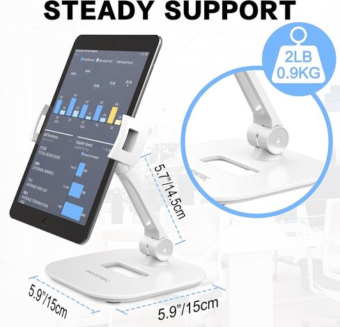 حامل iPad من الألومنيوم من شركة OverTEK، حامل كمبيوتر لوحي دوار 360 درجة قابل للطي للمطبخ، بجانب السرير، المكتب، نقاط البيع، صالة العرض، الاستقبال، أسود in Kuwait