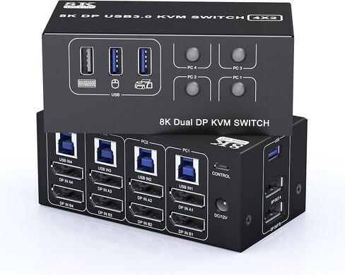 8K@60Hz DisplayPort KVM Switch 3 Monitors 4 Computers 4K@144Hz, DP 1.4 KVM Switch Triple Monitor for 4 Computer with Audio and 3 USB 3.0 Ports, KVM Triple Monitor Keyboard Mouse Switcher in Saudi Arabia