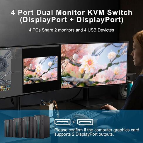 8K@60Hz DisplayPort KVM Switch 3 Monitors 4 Computers 4K@144Hz, DP 1.4 KVM Switch Triple Monitor for 4 Computer with Audio and 3 USB 3.0 Ports, KVM Triple Monitor Keyboard Mouse Switcher in Saudi Arabia