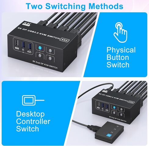 8K@60Hz DisplayPort KVM Switch 3 Monitors 4 Computers 4K@144Hz, DP 1.4 KVM Switch Triple Monitor for 4 Computer with Audio and 3 USB 3.0 Ports, KVM Triple Monitor Keyboard Mouse Switcher in Saudi Arabia