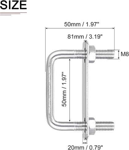 M8x50x50mm(ThreadxWxL) Square U Bolt - 1Pack - Good for Trailer Pipe Replacement Parts - 304 Stainless Steel U Shape Bolts in Saudi Arabia