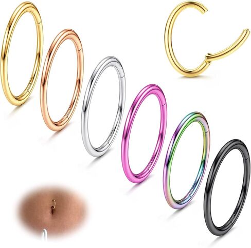 FIBO STEEL 6 قطع 14 جرام جديد البيضاوي البطن زر الدائري 316l الجراحية الصلب البطن هوب الدائري حلقات السرة الملونة الفرس الجزء البطن ثقب المجوهرات in Kuwait