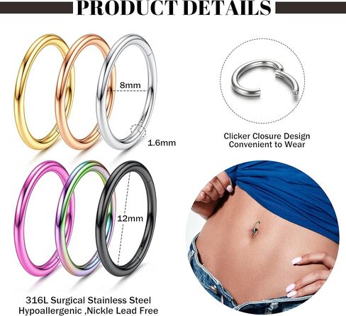 FIBO STEEL 6 قطع 14 جرام جديد البيضاوي البطن زر الدائري 316l الجراحية الصلب البطن هوب الدائري حلقات السرة الملونة الفرس الجزء البطن ثقب المجوهرات in Kuwait