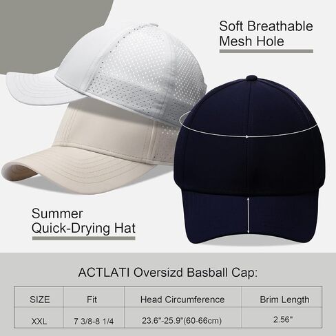 قبعات بيسبول كبيرة الحجم XXL سريعة الجفاف للرجال، قبعة شبكية Snapback للرأس الكبير 23.6 بوصة - 25.9 بوصة، قبعة رياضية خارجية للجنسين in Kuwait