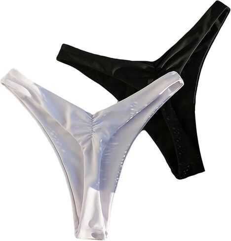 Women's 2 Pack High Waisted Bikini Thong High Cut Swimsuit Bikini Bottom Cheeky Bikini Bottoms in Saudi Arabia