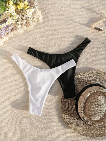 Women's 2 Pack High Waisted Bikini Thong High Cut Swimsuit Bikini Bottom Cheeky Bikini Bottoms in Saudi Arabia