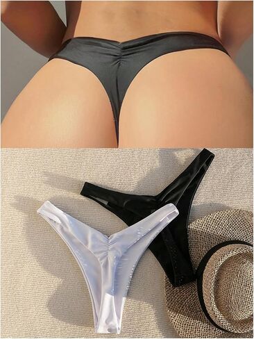 Women's 2 Pack High Waisted Bikini Thong High Cut Swimsuit Bikini Bottom Cheeky Bikini Bottoms in Saudi Arabia