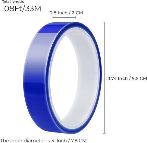 EENOUR 4 بكرات 0.8 بوصة × 108 قدم شريط مقاوم للحرارة، شريط حراري بدرجة حرارة عالية، يصل إلى 250 درجة مئوية (482 درجة فهرنهايت) للضغط على الفراغات التسامي وفينيل نقل الحرارة (HTV) - 432 قدم بشكل عام in Kuwait
