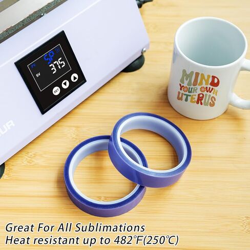 EENOUR 4 بكرات 0.8 بوصة × 108 قدم شريط مقاوم للحرارة، شريط حراري بدرجة حرارة عالية، يصل إلى 250 درجة مئوية (482 درجة فهرنهايت) للضغط على الفراغات التسامي وفينيل نقل الحرارة (HTV) - 432 قدم بشكل عام in Kuwait