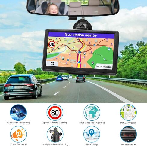 ملاحة GPS لشاحنة السيارة المحمولة - ملاح لنظام ملاحة السيارة 7 بوصة مع خرائط غير متصلة بالإنترنت 2024 US/CA/MX تحديث مجاني مدى الحياة، توجيه صوتي، تحذير كاميرا السرعة، نظام تحديد المواقع RV للمركبة بشاشة تعمل باللمس in Kuwait