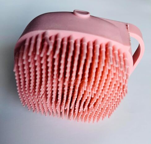 Pet Grooming Bath Massage Brush with Soap and Shampoo Dispenser Soft Silicone Bristle for Long &Short Haired Dogs & Cats Shower (PINK) in Saudi Arabia