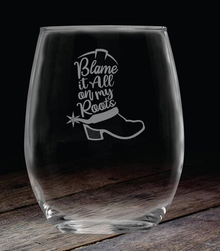 إلقاء اللوم على كل شيء على جذوري (15 أونصة) - زجاج مضحك بدون جذع - مروحة موسيقى الريف - هدية عيد ميلاد - هدايا الانتقال لمنزل جديد - عيد الميلاد - زجاج غربي - أكواب مطبخ - نبيذ - مزارع - ياقة زرقاء in Kuwait