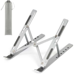 Xcdhemde® Laptop Stand, Aluminum Alloy-Laptop Stand for Desk, 6-Level Adjustable Foldable Laptop Stand, Ventilation and Heat Dissipation, Sturdy and Durable Laptop Stand, Silver(8-16" Laptop)