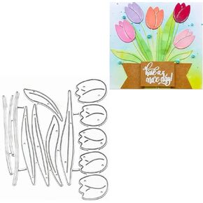Tulip Flower Metal Die Cuts, Flowers Leaves Plant Flower Cutting Dies Cut Stencils for DIY Scrapbooking Album Embossing Paper Dies Card Making