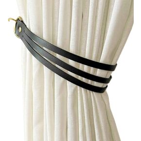 Leather Curtain Tiebacks ，JfwuHap 2 Pcs Curtain Tiebacks,Leather Curtain Rod Holder,Thicken Curtain Tieback Ropes,Decorative Curtain Tie,Curtain Buckle Decorative (Black)