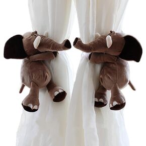Home Decor Cute Cartoon Animal Curtain Tiebacks Plush Window Curtain Holdbacks Convenient Curtain Buckle (Brown Elephant 1 Pair)