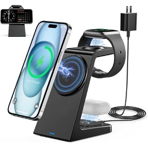 3 in 1 Magnetic Wireless Charging Station Apple 20W Mag-Safe Charger Stand Magnetic Wireless Charger for iPhone 15 14 13 12 Pro/Pro Max/Plus/Mini AirPods 2/3/Pro iWatch Ultra/8/7/SE/6/5/4/3/2