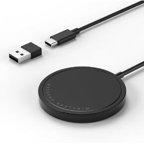 Wireless Charger, 15W Max Fast Magnetic Wireless Charging Pad Compatible with iPhone 15/14/13/12/11/X/8, Samsung Galaxy S22/S21/S20, AirPods Pro 2 with USB-A Converter Black