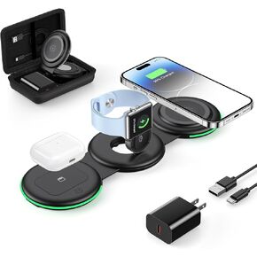 Wireless Charger 3 in 1 - Magnetic Foldable Charger Stand Pad for iPhone 15/14/13/12 Pro Max,Charging Dock for Apple Watch Series,AirPods 3 Pro