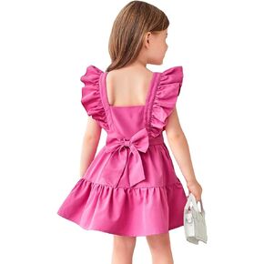 WDIRARA Toddler Girl's Bow Back Ruffle Cap Sleeve A Line Cute Square Neck Mini Dress