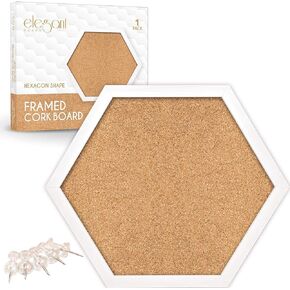 Cork Board Hexagon Diamond Shape White Framed Bulletin Board Modern Decorative Corkboard for Walls (Hardware and Template Included)