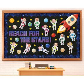Outer Space Bulletin Board Set Space Themed Classroom Decoration Planet Astronaut Spacecraft DIY Photo Craft Cutout for School Offices Classroom Door Decor Kit Space Themed Party Supplies