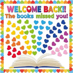 Heart Reading Bulletin Board Decorations Set Classroom Colorful Heart Bulletin Board Border Cutout Welcome Back The Book Missed You Bulletin Board Craft Home School Library Wall Decor Supplies