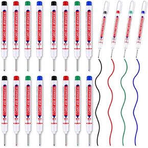 BetterJonny 16Pcs Deep Hole Marker Pens, 20mm Long Head Deep Hole Marker Carpenters Pen Hole Marker Tool for Architect Carpenter Permanent Marking of Hard to Reach Areas 4 Color(Black Blue Red Green)