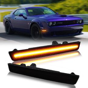 White LED Side Marker Lights Bumper Parking Signal Lamps for 2015-2023 Dodge Challenger 4PCS, Smoked Len