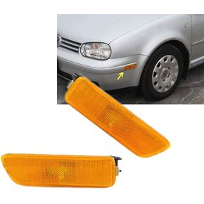 Front Bumper Side Marker Lamps Housings Compatible with 1999-2005 Volkswagen MK4 Golf GTI R32 Rabbit Jetta, Replace OEM Amber Sidemarker Lamps (AMER)