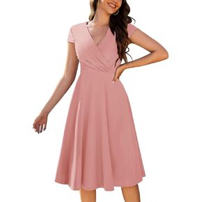 BeryLove فساتين النساء خمر 1950s فستان رسمي أنيق لضيف الزفاف الخامس الرقبة كم كاب الكنيسة الشاي فستان كاجوال للحفلات in Kuwait