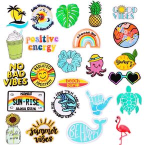 24Pcs Summer Iron on Patches Vsco Vintage Embroidered Patches Cute Hawaiian Applique Patches for for Backpacks, Jeans, Jackets and Clothes DIY Craft